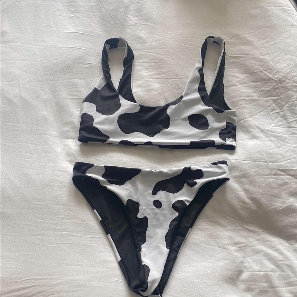 Black and White Cow Print Bikini Set
